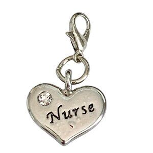 Nursing Heart Clip On Charm Zipper Pull Purse Bag Tag Silver Tone RN LPN Gift